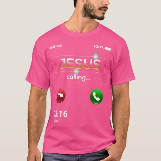 イエスは電話でおもしろいイエス・クリスを呼んでいる Tシャツ (正面)