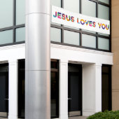 イエスは飾りカラフル文字芸術を愛す 横断幕 (ビルの外側)