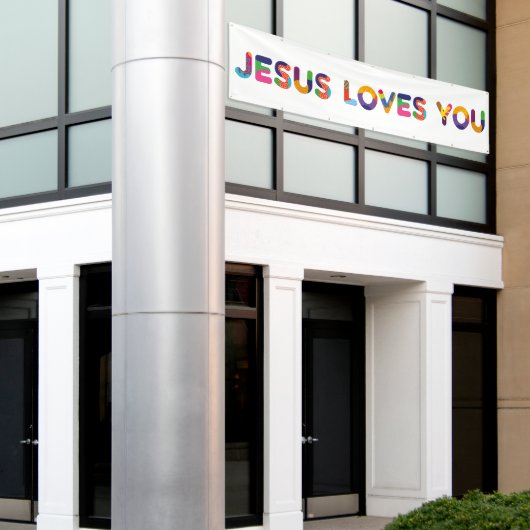 イエスは飾りカラフル文字芸術を愛す 横断幕 (ビルの外側)