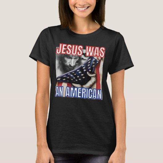 イエスは7月キリストのアメリカ合衆国国旗だった Tシャツ (正面)