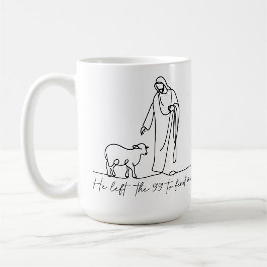 イエスは99匹の羊を残された線画 コーヒーマグカップ (左)