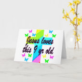 イエスは、この9歳の古い誕生日クリスチャンの女の子を愛している カード (黄色い花)
