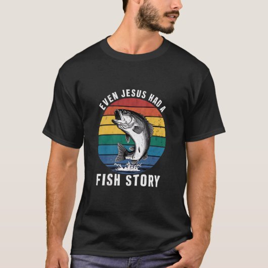 イエスも魚を持っていた釣りの話 バスフィッシング 楽しい Tシャツ (正面)