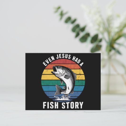 イエスも魚を持っていた釣りの話 バスフィッシング 釣り好きな人への面白いプレゼント ポストカード (スタンド正面)