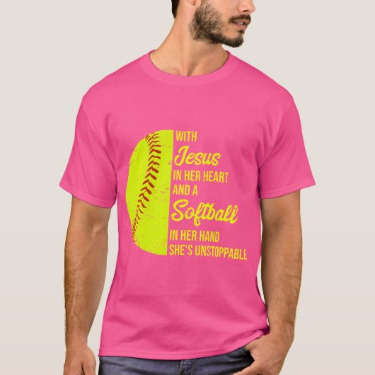 イエスをソフトボールに入れてハート Tシャツ (正面)