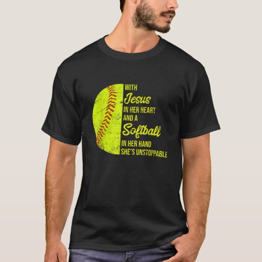 イエスをソフトボールに入れてハート Tシャツ (正面)