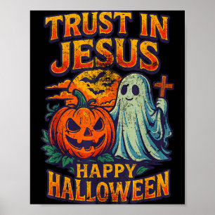 イエスを信じる かわいいキリスト教のヴィンテージハロウィン 90 ポスター