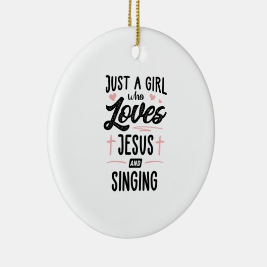 イエスを愛し、贈り物の女性を歌う女の子 セラミックオーナメント (右)
