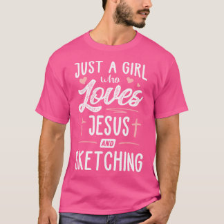 イエスを愛し、贈り物をスケッチする女の子 Tシャツ