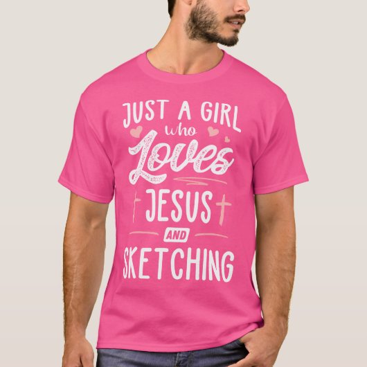 イエスを愛し、贈り物をスケッチする女の子 Tシャツ (正面)