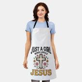 イエスを愛する女の子のフラワーリース十字架Tシャツ_1 エプロン (着用した状態)
