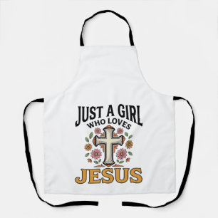 イエスを愛する女の子のフラワーリース十字架Tシャツ_1 エプロン