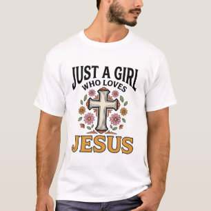 イエスを愛する女の子のフラワーリース十字架Tシャツ_1 Tシャツ