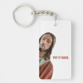 イエスを白おもしろいい背景に戻す キーホルダー (正面)