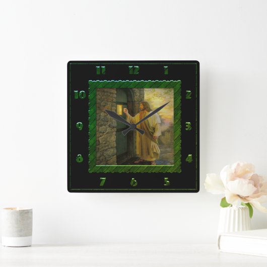 イエスアットザードアヴィンテージグリーンスクエア時計 スクエア壁時計 (ホーム)