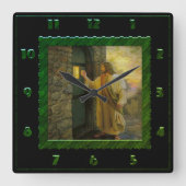 イエスアットザードアヴィンテージグリーンスクエア時計 スクエア壁時計 (正面)