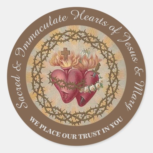 イエスカスタマイズとメアリーのバラのソーンズのハート ラウンドシール (正面)