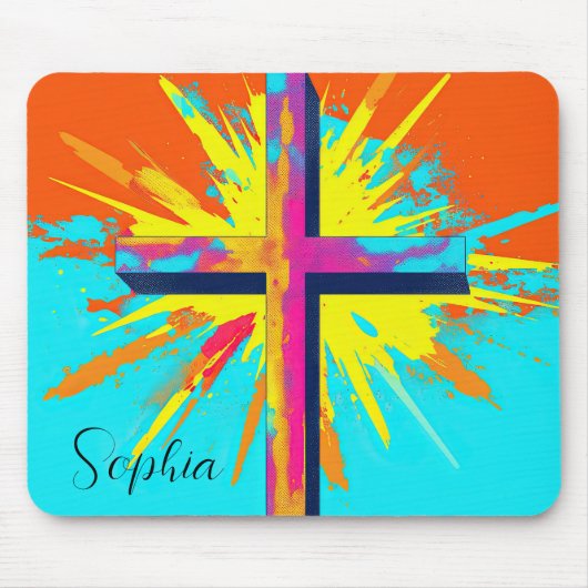 イエスカラフルクロスイエスイラストレーションカスタム マウスパッド (正面)