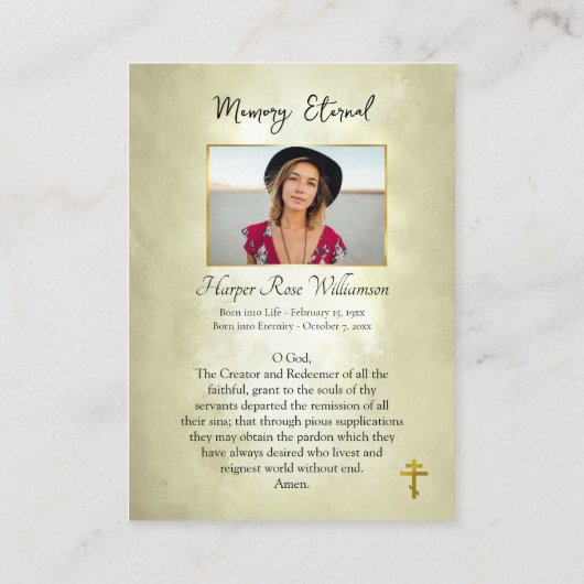 イエスキリストのアイコン正統キリスト教葬儀カード プレイスカード (裏面)