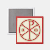 イエスキリストのシンボル：チーロー、アルファ、オメガ マグネット (正面/裏面)