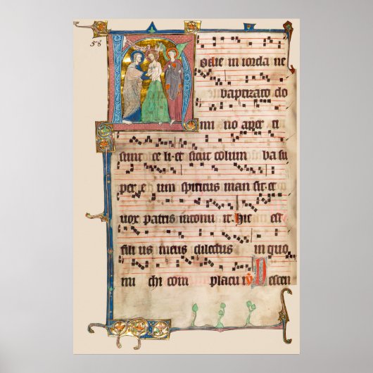 イエスキリストのバプテスマ中世チャント写本 ポスター (正面)