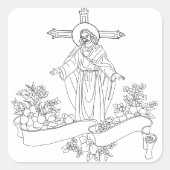 イエスキリストの巻物と花のアートカラーリングページ スクエアシール (正面)