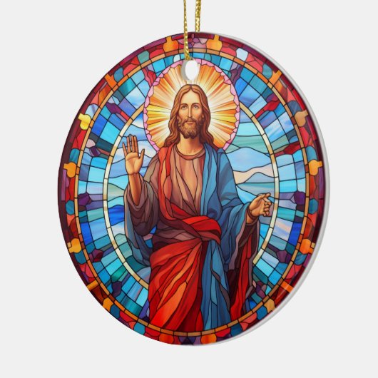 イエスキリストの恵みステンドグラスのクリスマス セラミックオーナメント (左)
