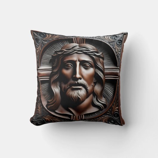 イエスキリストレリーフ、 浮き彫りアートとトーンズ クッション (正面)