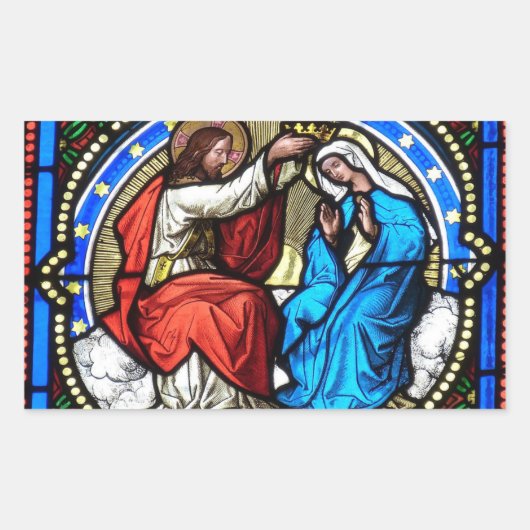 イエスキリスト母マリアステンドグラス 長方形シール (正面)
