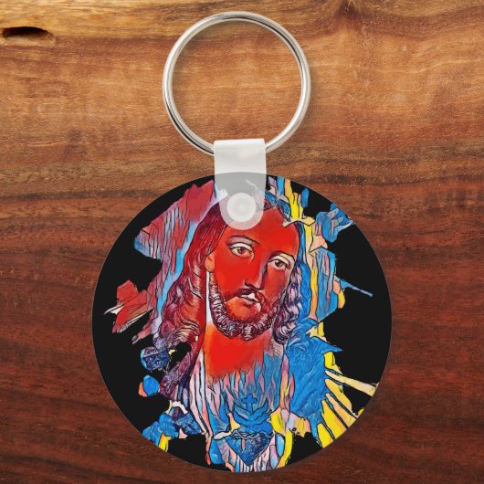 イエスキリスト顔聖なるハート抽象芸術アート キーホルダー (裏面)