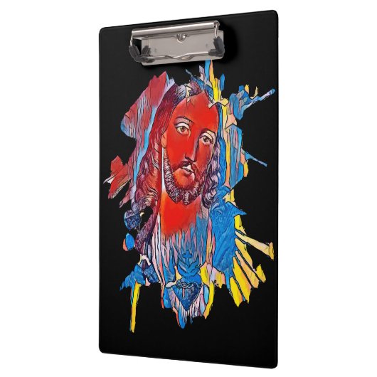 イエスキリスト顔聖なるハート抽象芸術アート クリップボード (左)