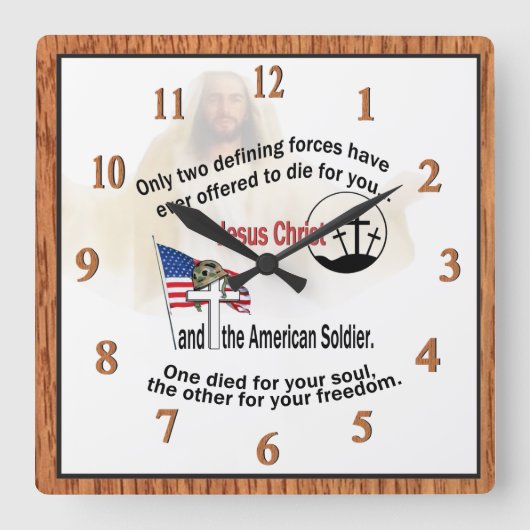 イエスキリスト&アメリカン兵士のスクエアクロック#2 スクエア壁時計 (正面)