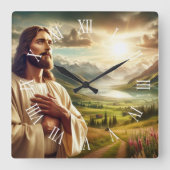 イエスキリスト・デジタル絵画ローマ数字 スクエア壁時計 (正面)