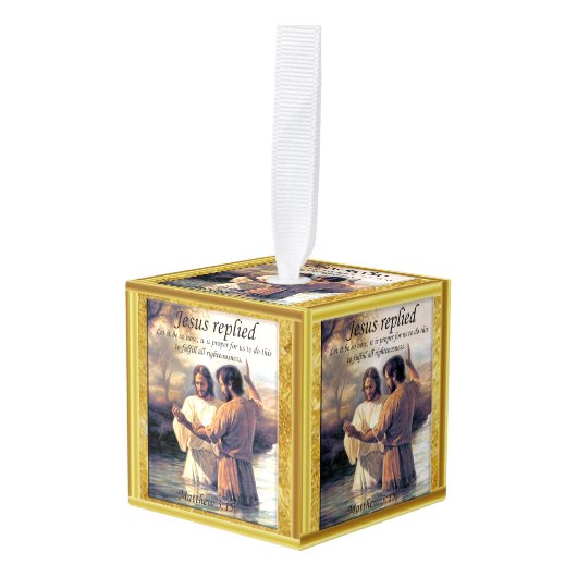 イエスキリスト・バプテスマのイメージは1だ キューブオーナメント (正面アングル)