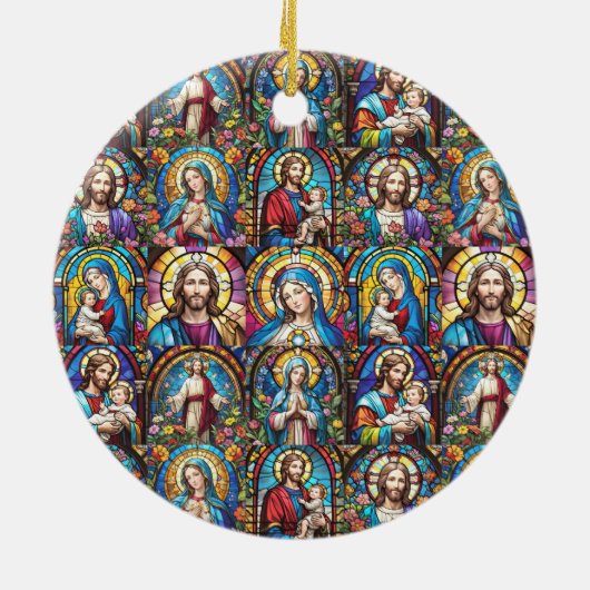 イエスキリスト・マリア&ジョセフ・クリスチャンのステンドグラス セラミックオーナメント (裏面)