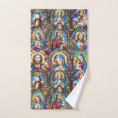イエスキリスト・マリア&ジョセフ・クリスチャンのステンドグラス バスタオルセット (ハンドタオル)
