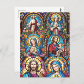 イエスキリスト・マリア&ジョセフ・クリスチャンのステンドグラス ポストカード (正面/裏面)