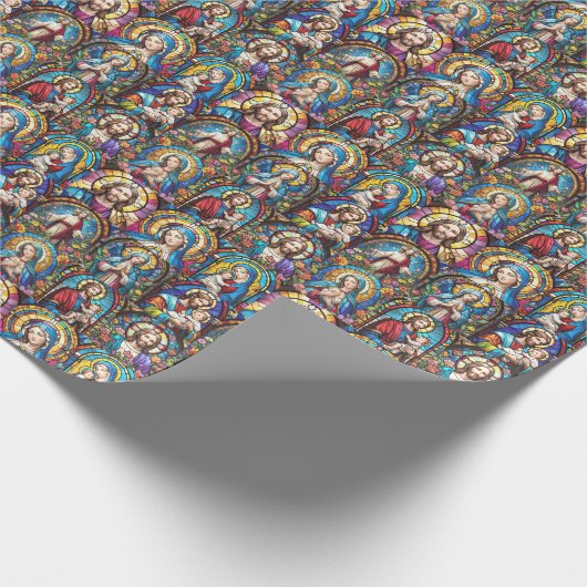 イエスキリスト・マリア&ジョセフ・クリスチャンのステンドグラス ラッピングペーパー (角)