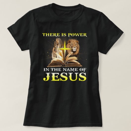 イエスキリスト・ライオンクリスチャンの名の下に力がある Tシャツ (デザイン正面)