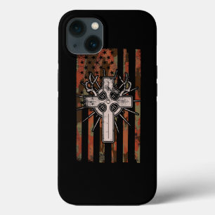イエスクリスチャンクロス狩りアメリカ国旗迷彩柄D iPhone 13ケース