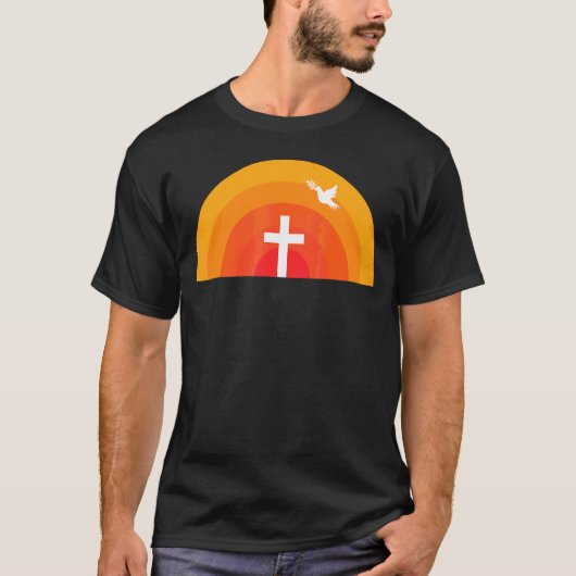 イエスクロサンセットドーブオリーブ枝信仰Ch Tシャツ (正面)