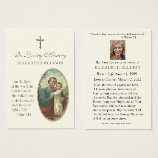 イエスサンジョセフ聖なる書物、 経典葬儀祈りの言葉カード (正面&裏面)