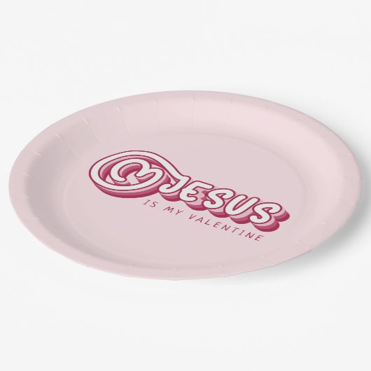 イエスズザイズマイバレンタインクリスチャン赤いハートレトロ ペーパープレート (アングル)