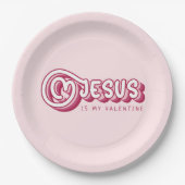 イエスズザイズマイバレンタインクリスチャン赤いハートレトロ ペーパープレート (正面)