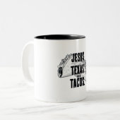 イエステキサス州とタコスおもしろいフードチンコデマヨ ツートーンマグカップ (正面左)