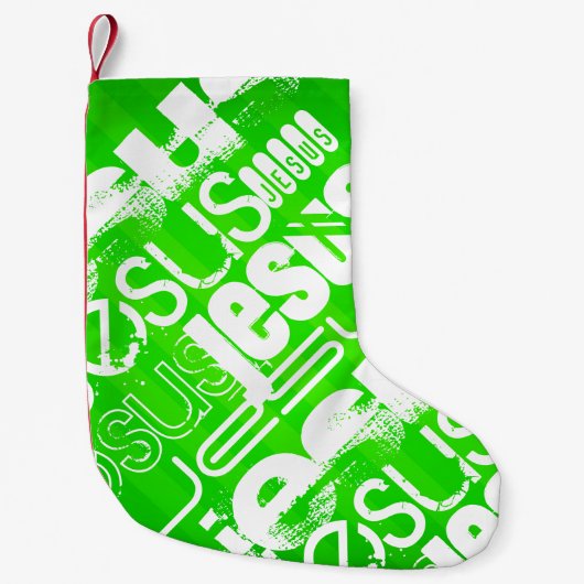 イエスネオン緑ストライプ色 スモールクリスマスストッキング (正面)