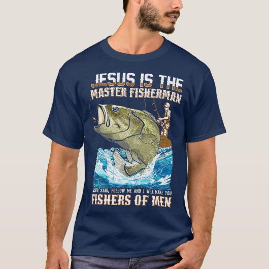イエスフィッシャーオブメンバイブル聖句魚釣りパパ Tシャツ (正面)