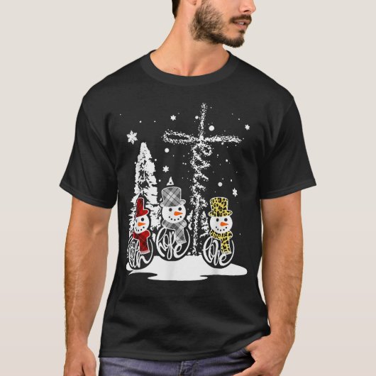 イエスフェイスホープ愛雪だるまおもしろいクリスマス Tシャツ (正面)