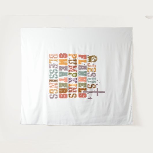 イエスフラネルスパンプキンスセーター恵み タペストリー (正面(横))