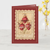 イエスマリージョセフの宗教的カトリックハート カード (黄色い花)